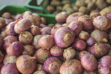 Organic onions in a basket. 