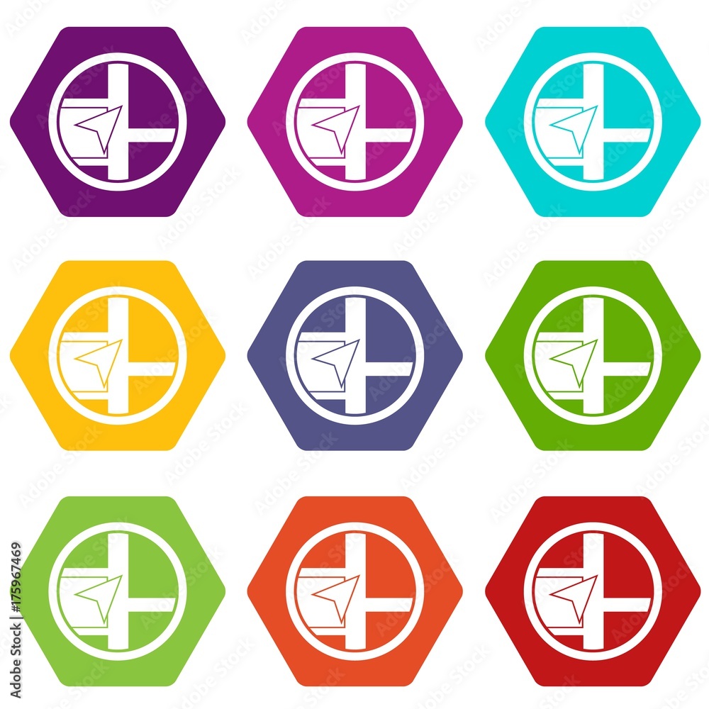 Poster map navigation icon set color hexahedron