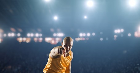 Basketball happy player on a sport background © haizon