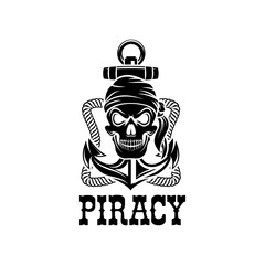 Jolly Roger pirate skull piracy anchor vector icon