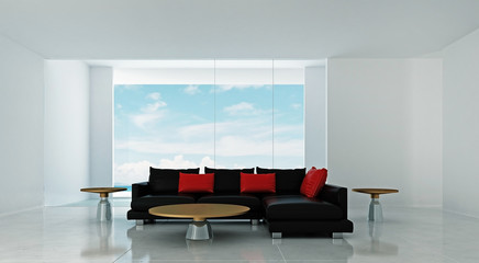 The interior design of lounge and living room and white wall texture and sea view / 3D rendering new scene new model