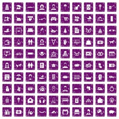 100 family icons set grunge purple