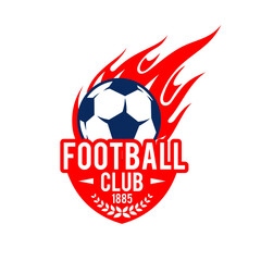 Naklejka premium Football soccer club badge vector fire ball icon