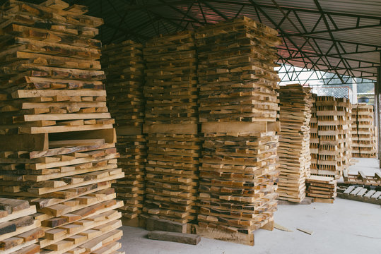 Wood stacked in warehouse