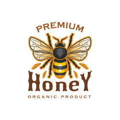 Honey bee vector icon for organic product label