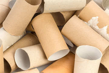 Empty toilet paper on white background