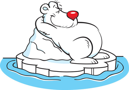 Cartoon illustration of a polar bear laying on an iceberg.