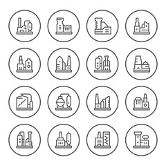 Set round line icons of factory