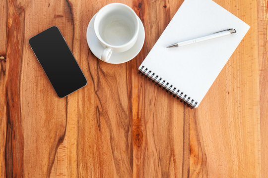 Top view of the table with office accessories
