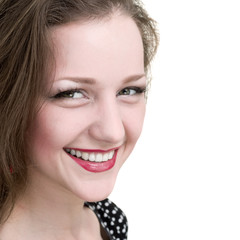 happy woman smiling portrait isolated over a white