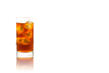 Coffee clod brew process (Method). Full glass of cold black coffee with reflection and copy free text space. Isolated on white background with clipping path.
