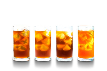 Coffee clod brew process (Method). Full glass of cold black coffee with reflection. Isolated on white background with clipping path.