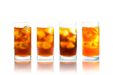 Coffee clod brew process (Method). Full glass of cold black coffee with reflection. Isolated on white background with clipping path.