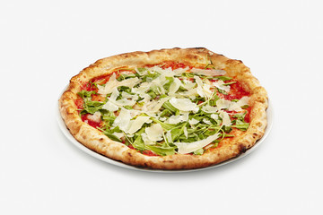 Pizza parmiggiano and wild rocket