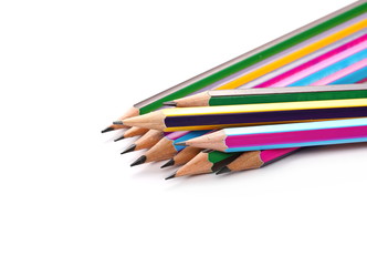 Sharp wooden graphite pencils isolated on white