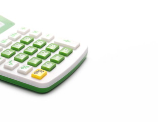 Green calculator isolated on white background