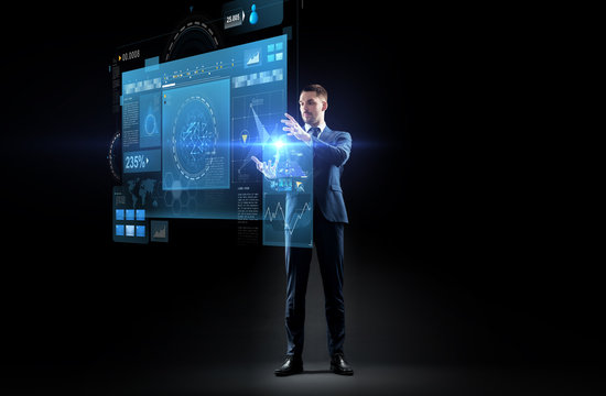 businessman in suit with virtual projection