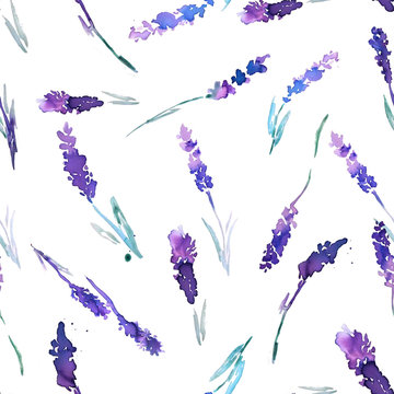 Watercolor lavender hand made illustration seamless pattern