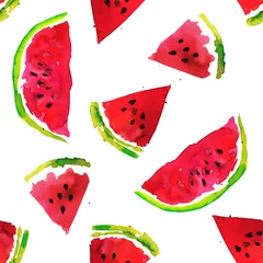 Foto op Plexiglas Watermeloen Zomer thema. Aquarel watermeloen naadloze patroon. Hand getekend.