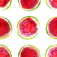 Summer  theme. Watercolor watermelon seamless pattern. Hand drawn. 