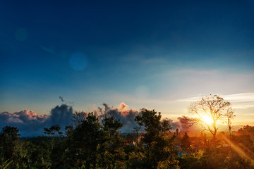 Landscape star and sunrise at the mountain