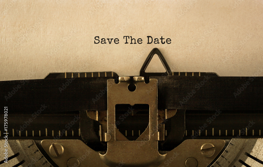 Poster text save the date typed on retro typewriter