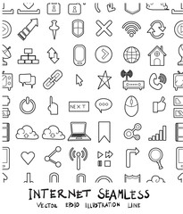 Internet Doodle background seamless pattern line icon vector set eps10