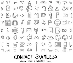 Contact Doodle background seamless pattern icon line vector set eps10