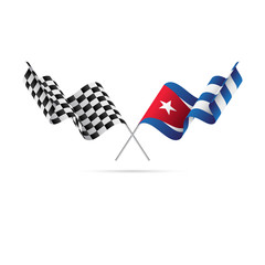 Checkered and Cuba flags. Vector illustration.