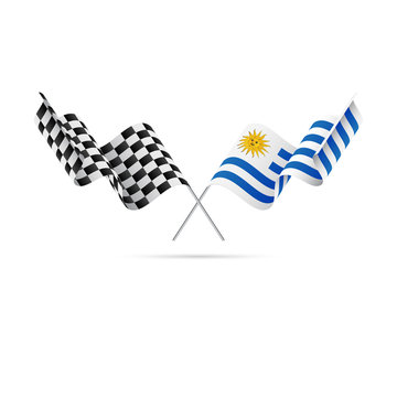 Checkered and Uruguay flags. Vector illustration.