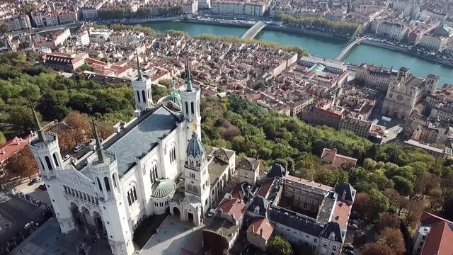 Aerial Helicopter View of Lyon France 