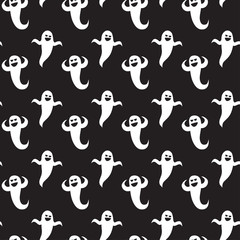 Halloween Seamless pattern ghosts on black background.