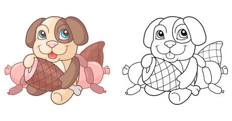 cartoon cute dog about to eat dinner
