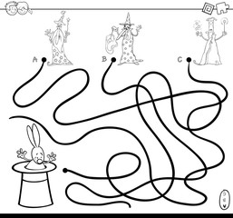 paths maze with wizards coloring book