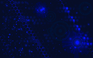 technology modern background, glowing particles, honeycombs grid, connecting  hexagons net, technologies concept, abstract machine details, vector