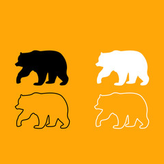 Bear black and white set icon.
