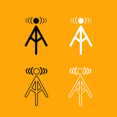 Radio tower black and white set icon.