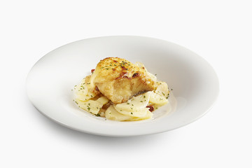 cod loin on potato base
