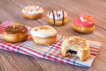 Homemade donuts on table