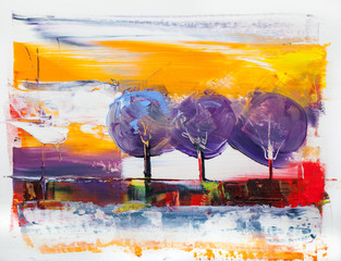 Oil painting colorful trees.