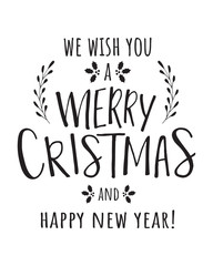 Fototapeta premium We wish you a merry christmas and happy new year. Vector hand drawn christmas lettering