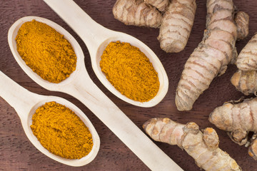 Roots and turmeric powder - Curcuma longa
