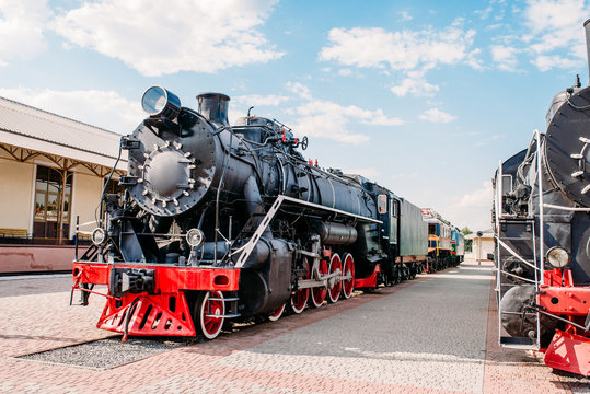 Fototapeta Old steam train, vintage locomotive