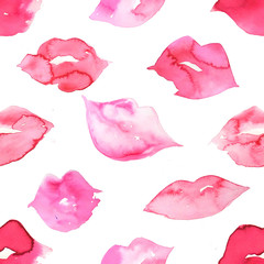 Cute pink lips watercolor seamless pattern