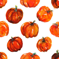 Watercolor pumpkins hand painted illustration seamless pattern
