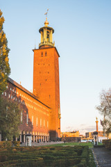 Stockholm City Hall during autumn sunset, Sweden