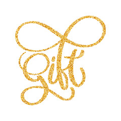 Gift calligraphy golden text word. Hand drawn vector illustration. Handwritten modern brush lettering with white background