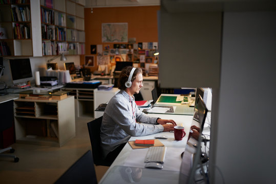 Start up businessman working at computer in office