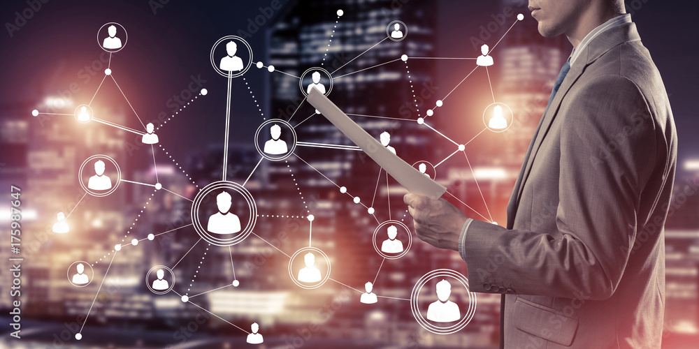 Poster concept of modern business networking that connect and cooperate
