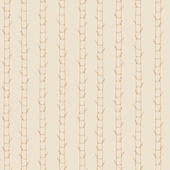 Naklejka premium Hand drawn vector asian seamless pattern containing bamboo contours. Vertical ornament in pastel colors on the beige background.